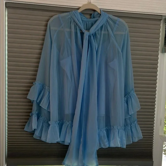Never Fully Dressed Sky Blue Ruffle Blouse - Picture 5 of 6